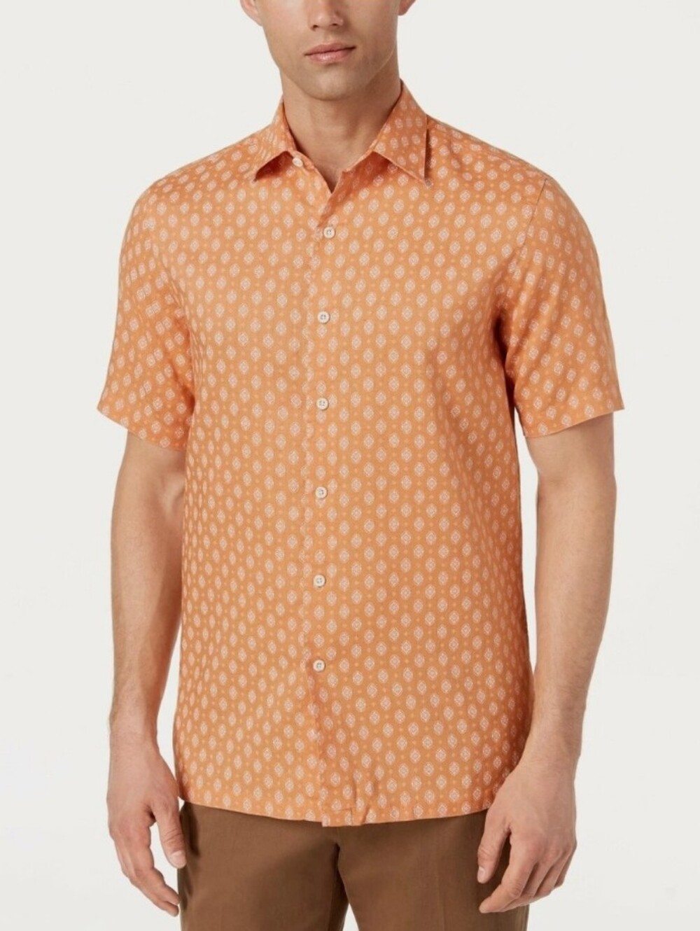 Tasso Elba Mens Short Sleeve Linen Button Down Shirt Oversized Large